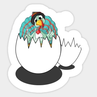 A small turkey breaks the egg and goes out to eat thanksgiving dinner Sticker